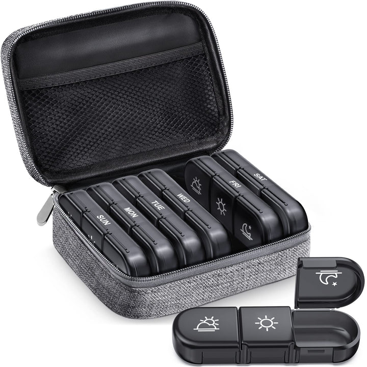 ZIKEE Weekly Pill Case Organizer, 3 Times a Day, Grey