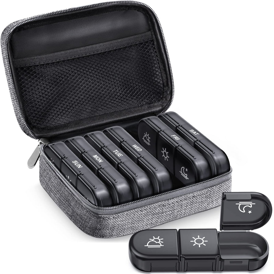 ZIKEE Weekly Pill Case Organizer, 3 Times a Day, Grey