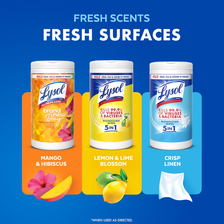 Lysol Disinfecting Wipes, Crisp Linen, 80 Count