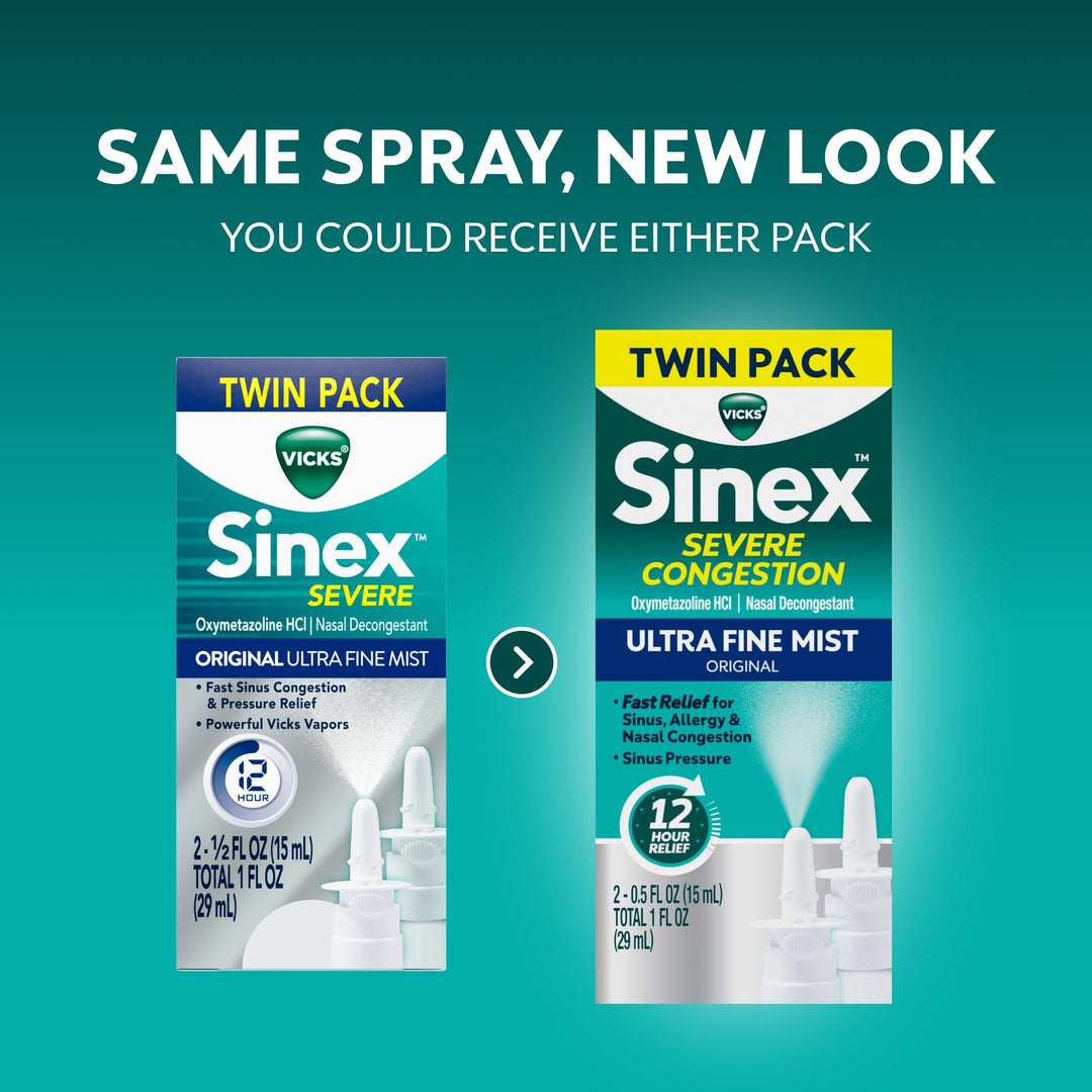 Vicks Sinex Severe Nasal Spray, Original, Twin Pack, 2 Count
