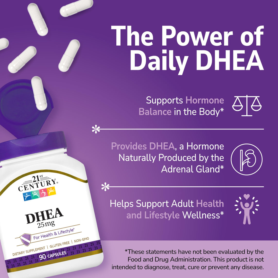 21st Century DHEA Dietary Supplement, 25 mg, 90 Count
