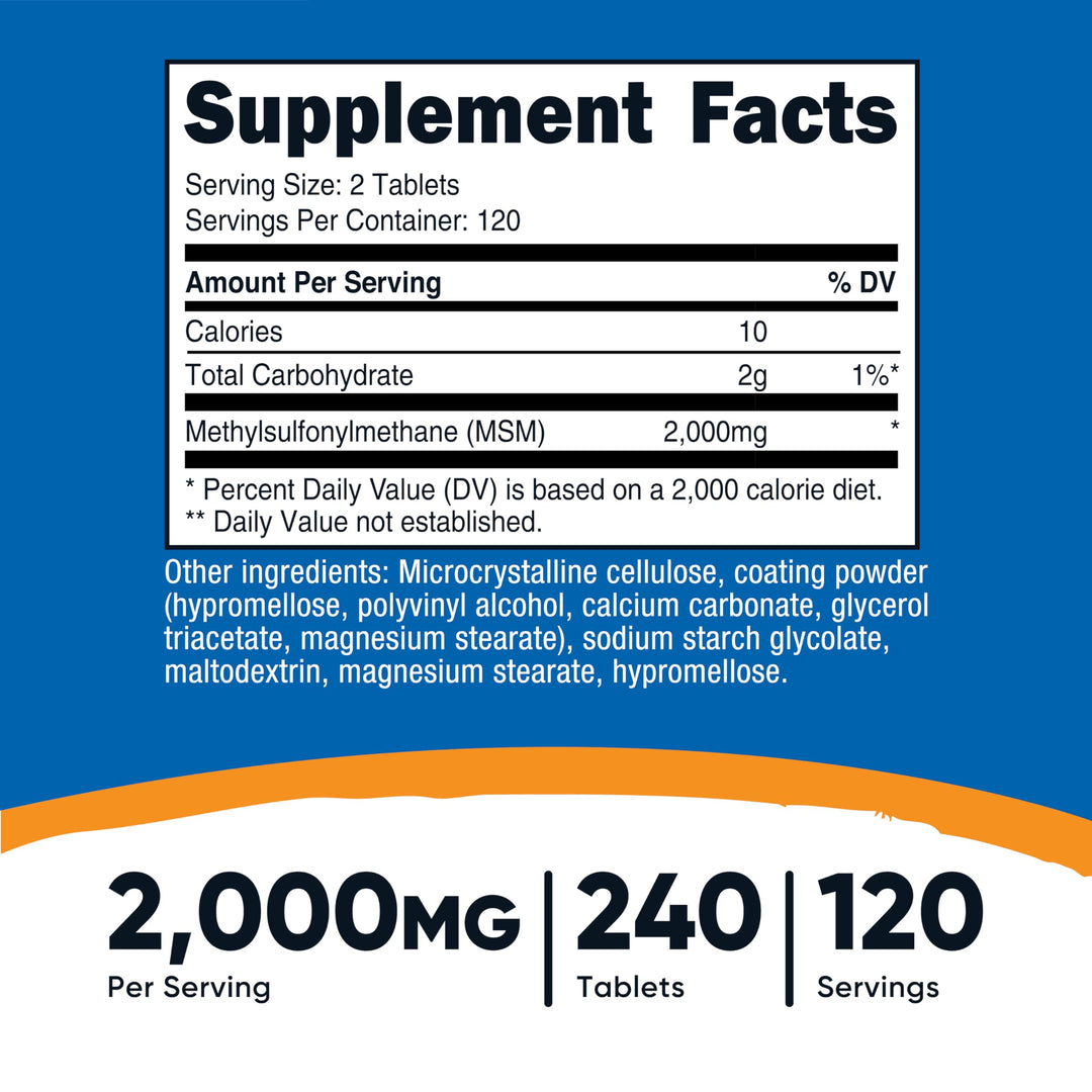 Nutricost MSM Tablets, 2000 mg, 240 Count