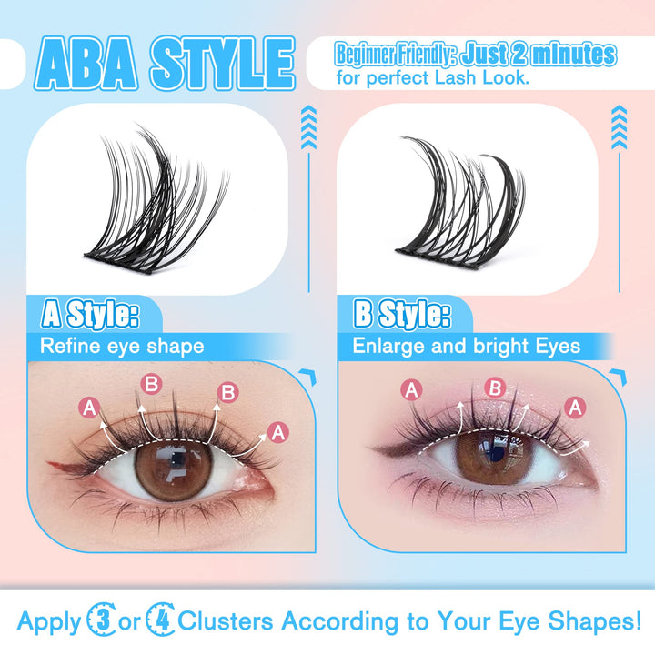 Yawamica Lash Clusters, D Curl, 2 Styles, 80 Count