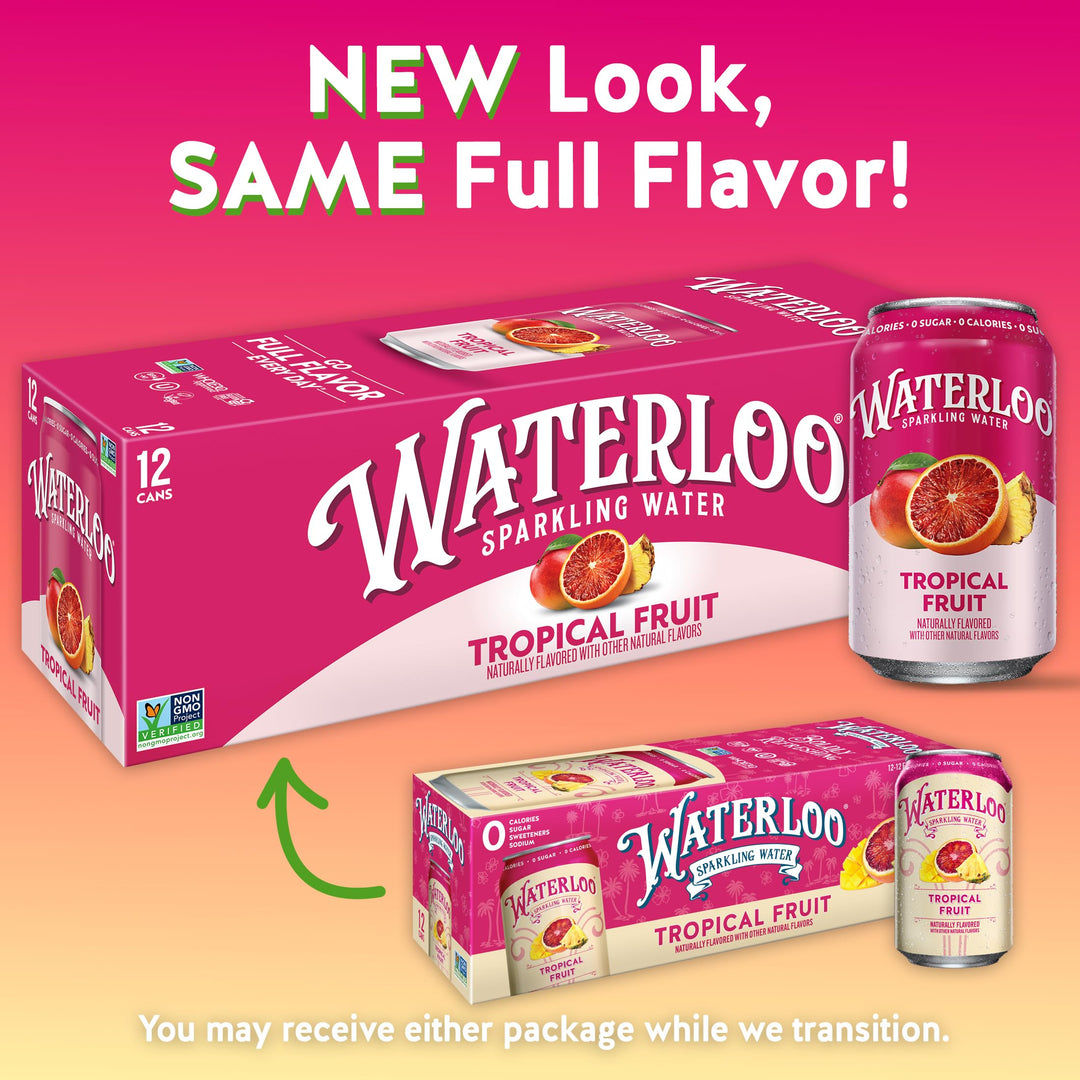 Waterloo Sparkling Water, Tropical Fruit, 12 fl oz, Pack of 12