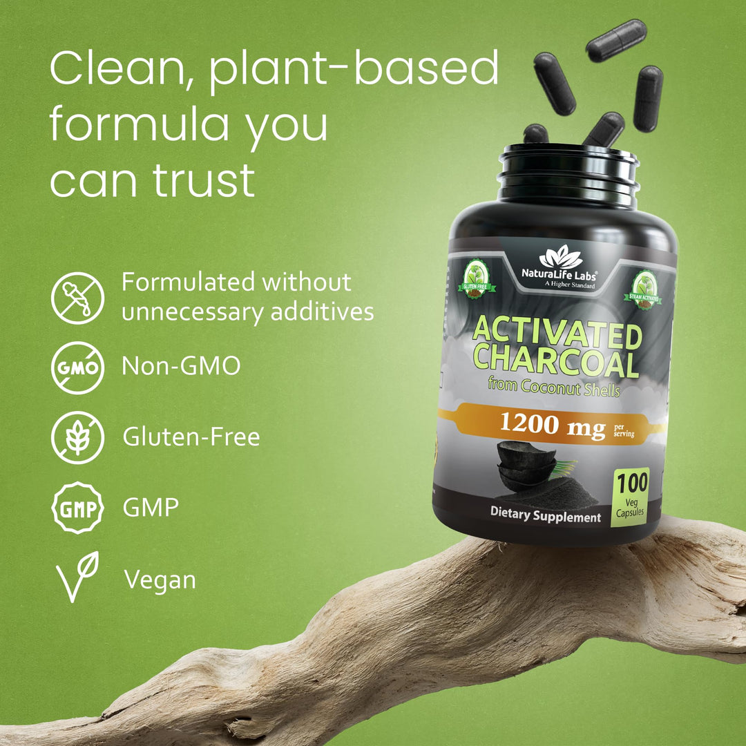 NaturaLife Labs Activated Charcoal, 1200 mg, 100 Count