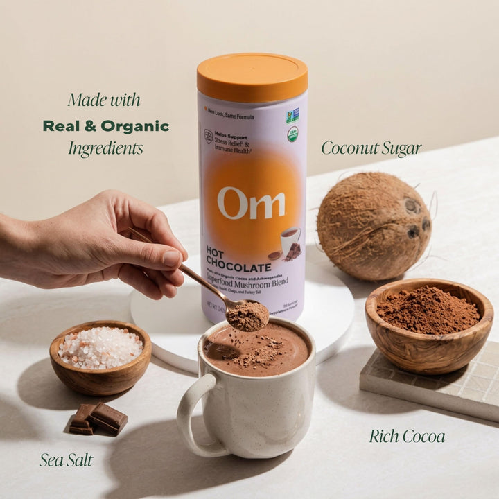 OM Mushroom Superfood Hot Chocolate Blend Mushroom Powder, Dutch Cocoa, 10 Count