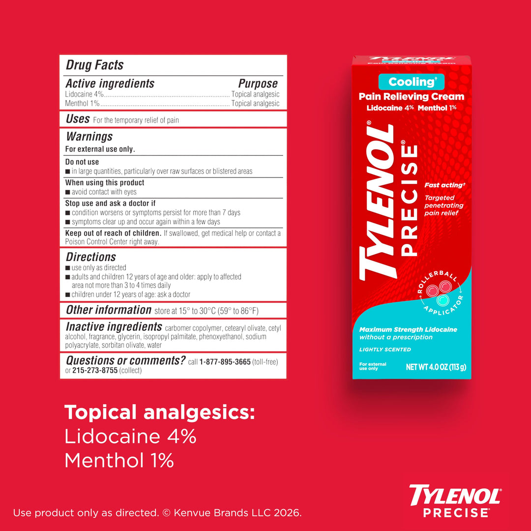 Tylenol Precise Cooling Pain Relieving Cream, Maximum Strength, 4 oz