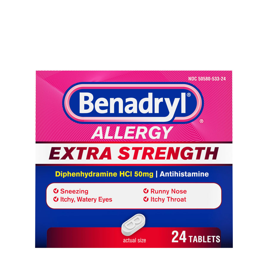 Benadryl Extra Strength Allergy Relief Tablets, 50 mg, 24 Count