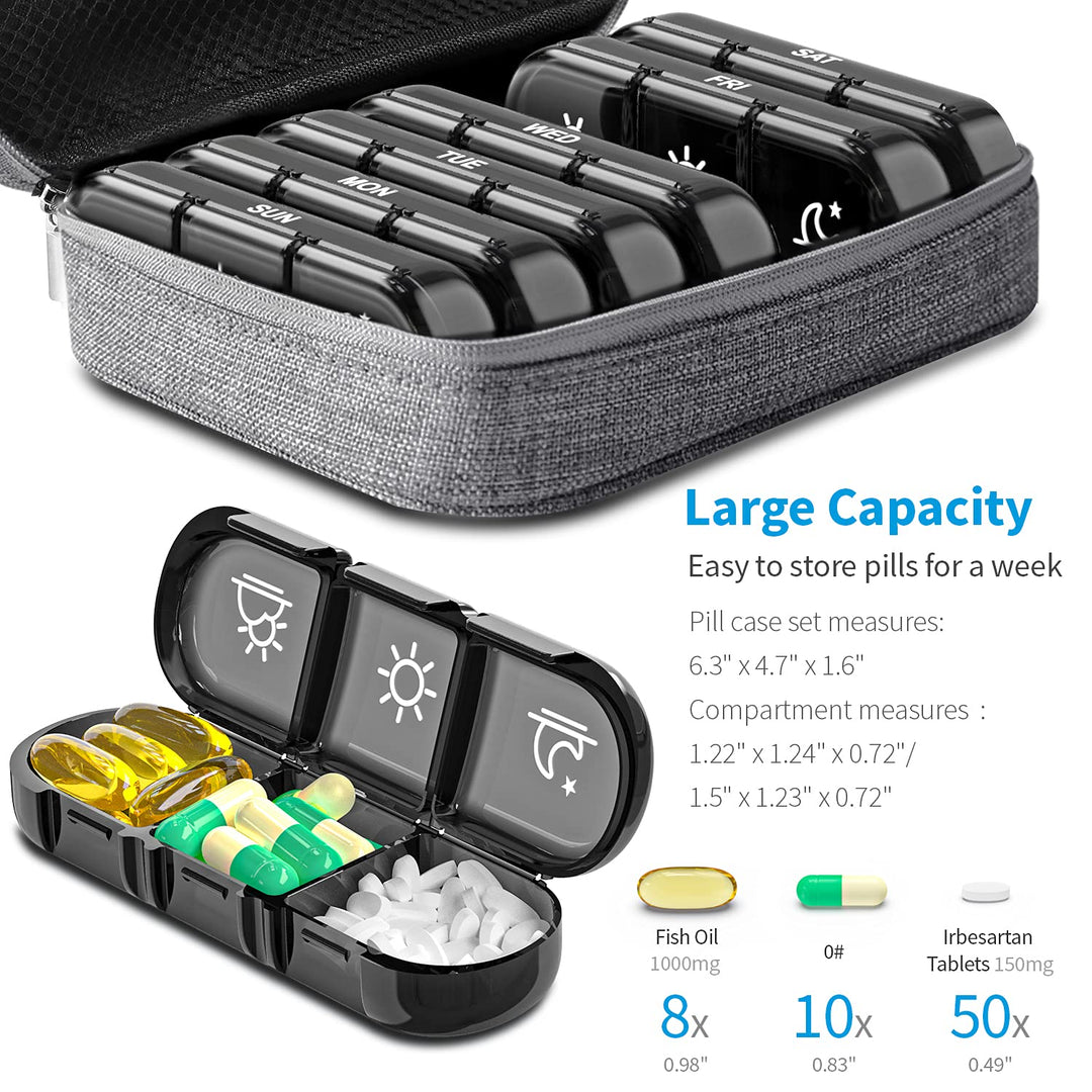 ZIKEE Weekly Pill Case Organizer, 3 Times a Day, Grey