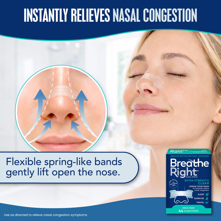 Breathe Right Nasal Strips, Extra Strength, Clear, 44 Count