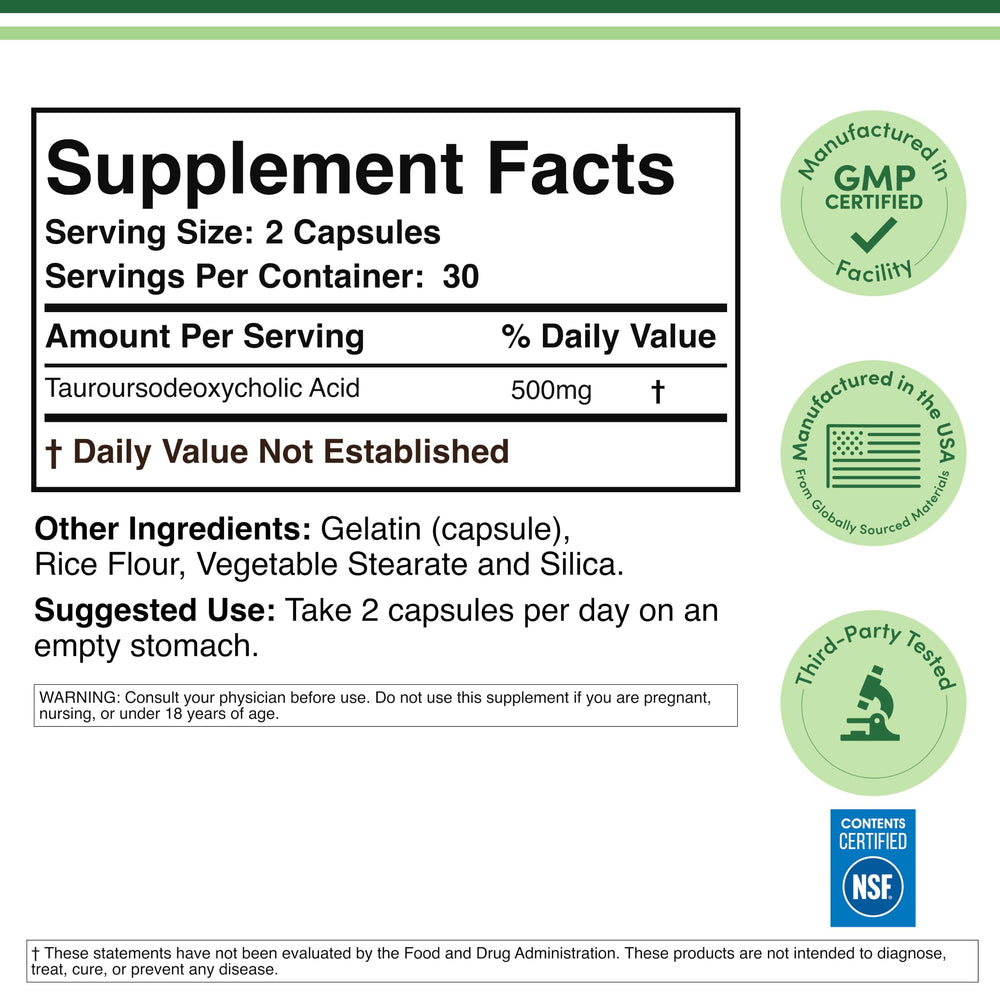 Double Wood Supplements TUDCA Liver Support Supplement, 500 mg, 60 Count