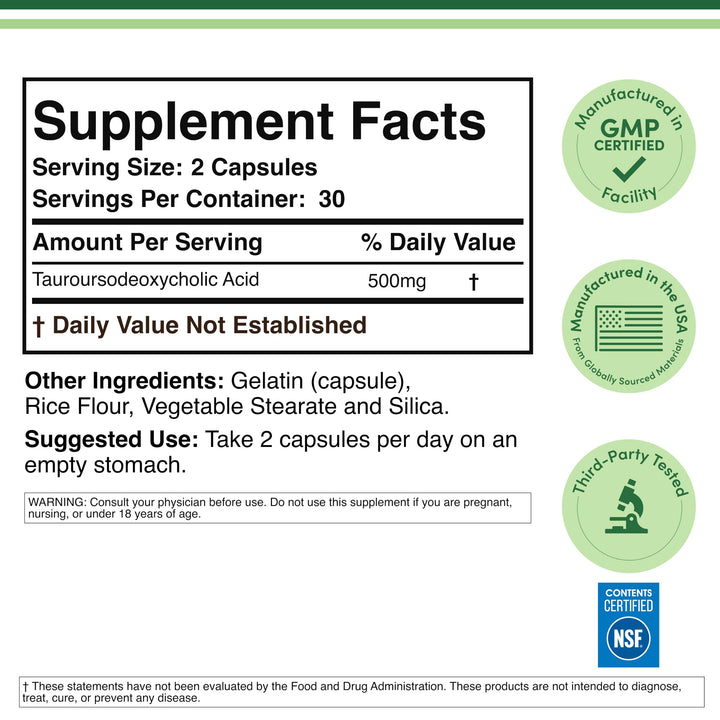 Double Wood Supplements TUDCA Liver Support Supplement, 500 mg, 60 Count