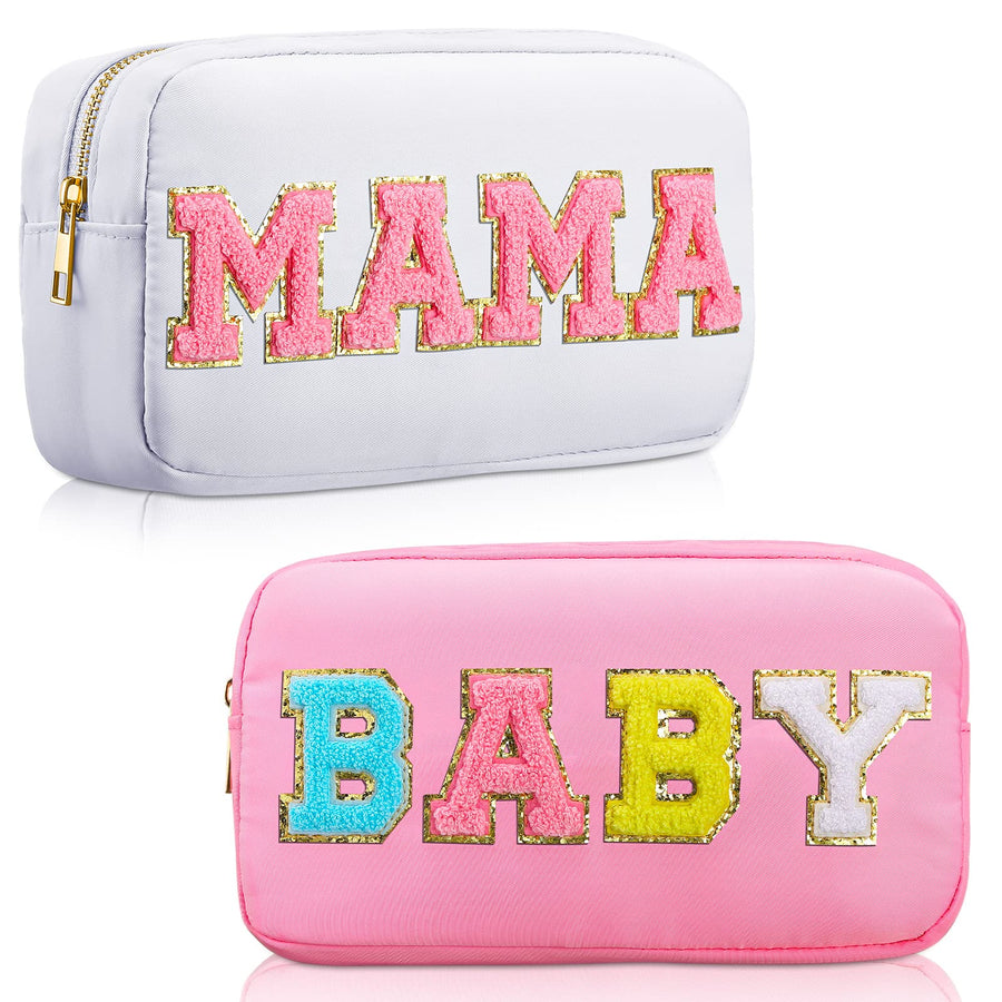 Sanwuta Cosmetic Bag Nylon Chenille Letter, Baby And Mama, 2 Count