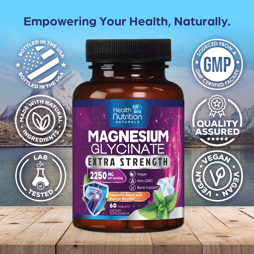 Health Nutrition Naturals Magnesium Glycinate, 250 mg, 60 Count