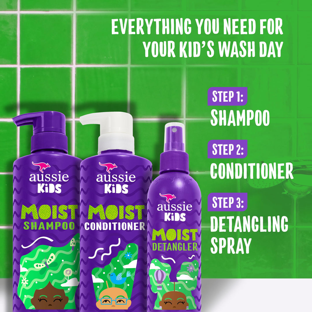 Aussie Kids Hair Care Set, Shampoo and Conditioner and Detangler Spray, 16 fl oz, 16 fl oz, 8 fl oz