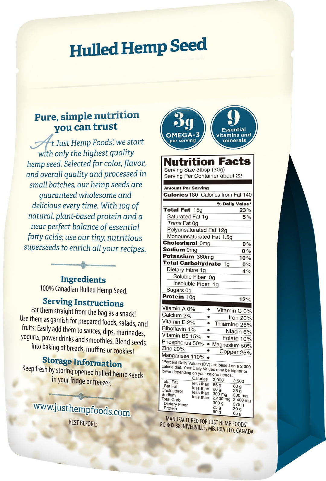 Just Hemp Foods Hulled Hemp Seeds, 680 g