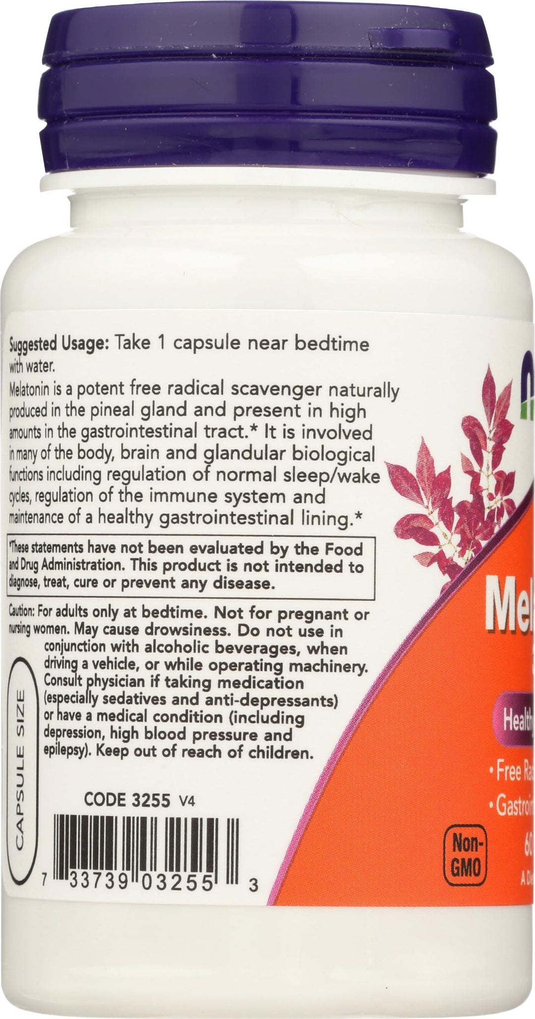 NOW Melatonin, 3 mg, 60 Count