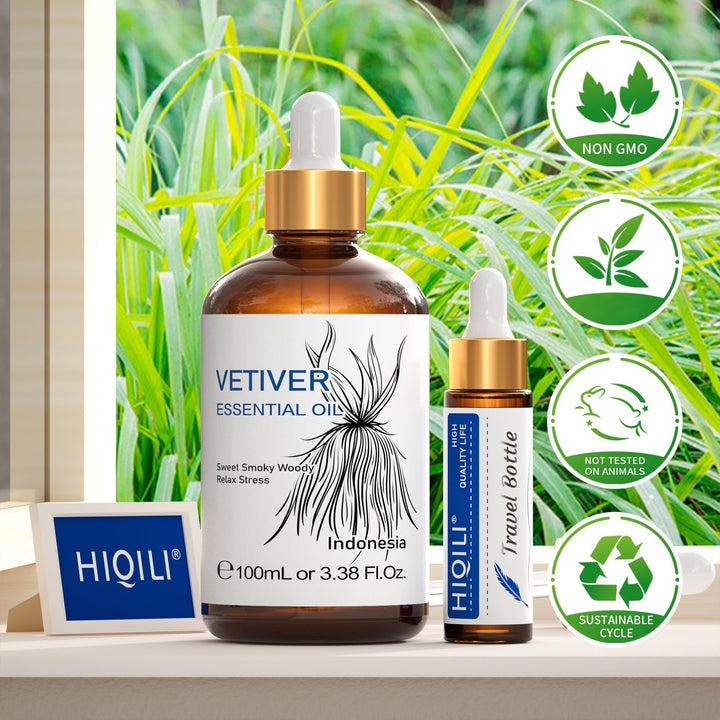 HIQILI Vetiver Essential Oil, 3.38 fl oz