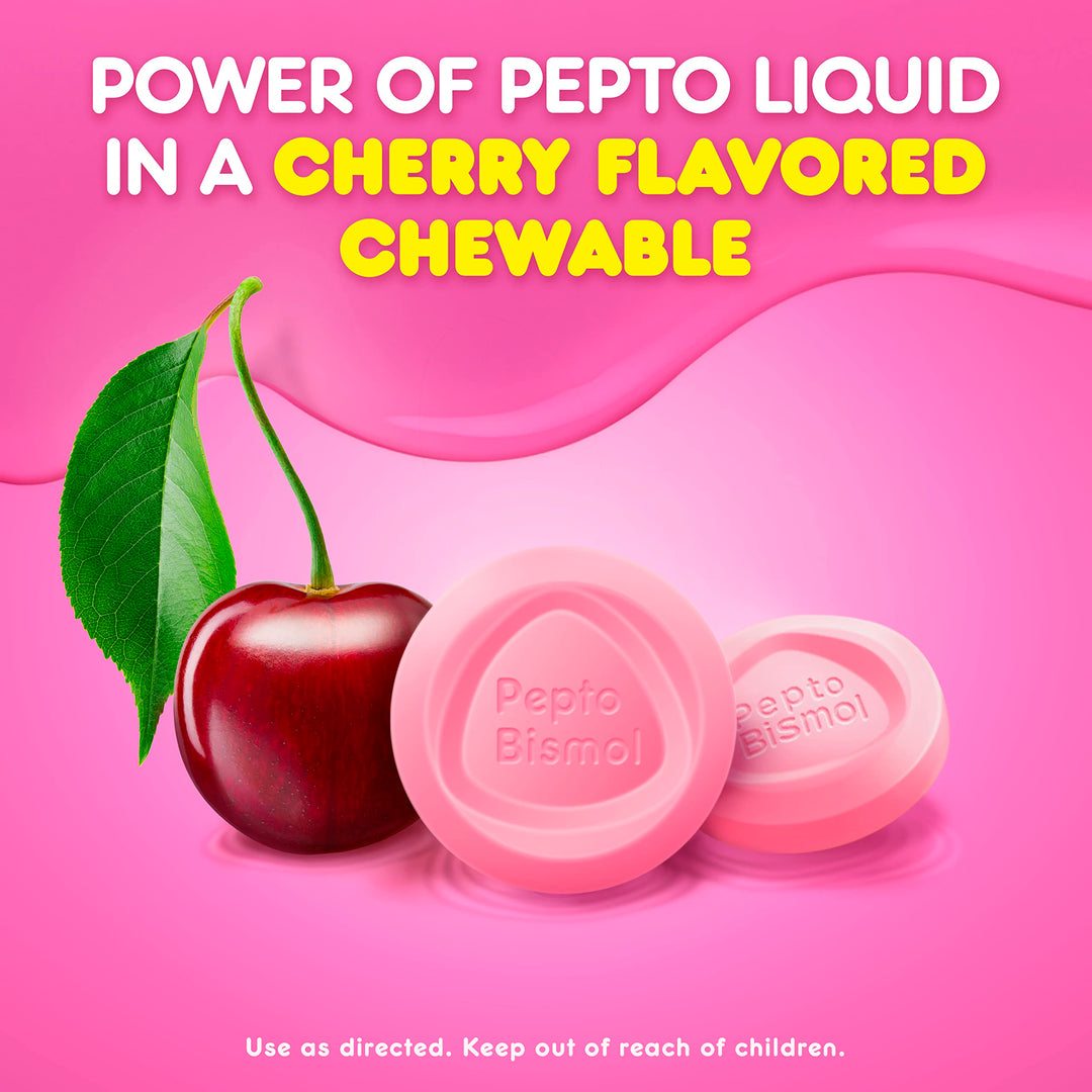 Pepto Bismol Digestive Relief Chewable Tablets, Cherry, 30 Count