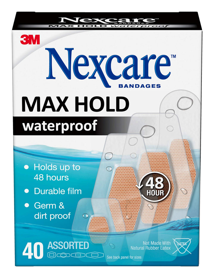 Nexcare Max Hold Waterproof Bandages, Clear, 40 Count