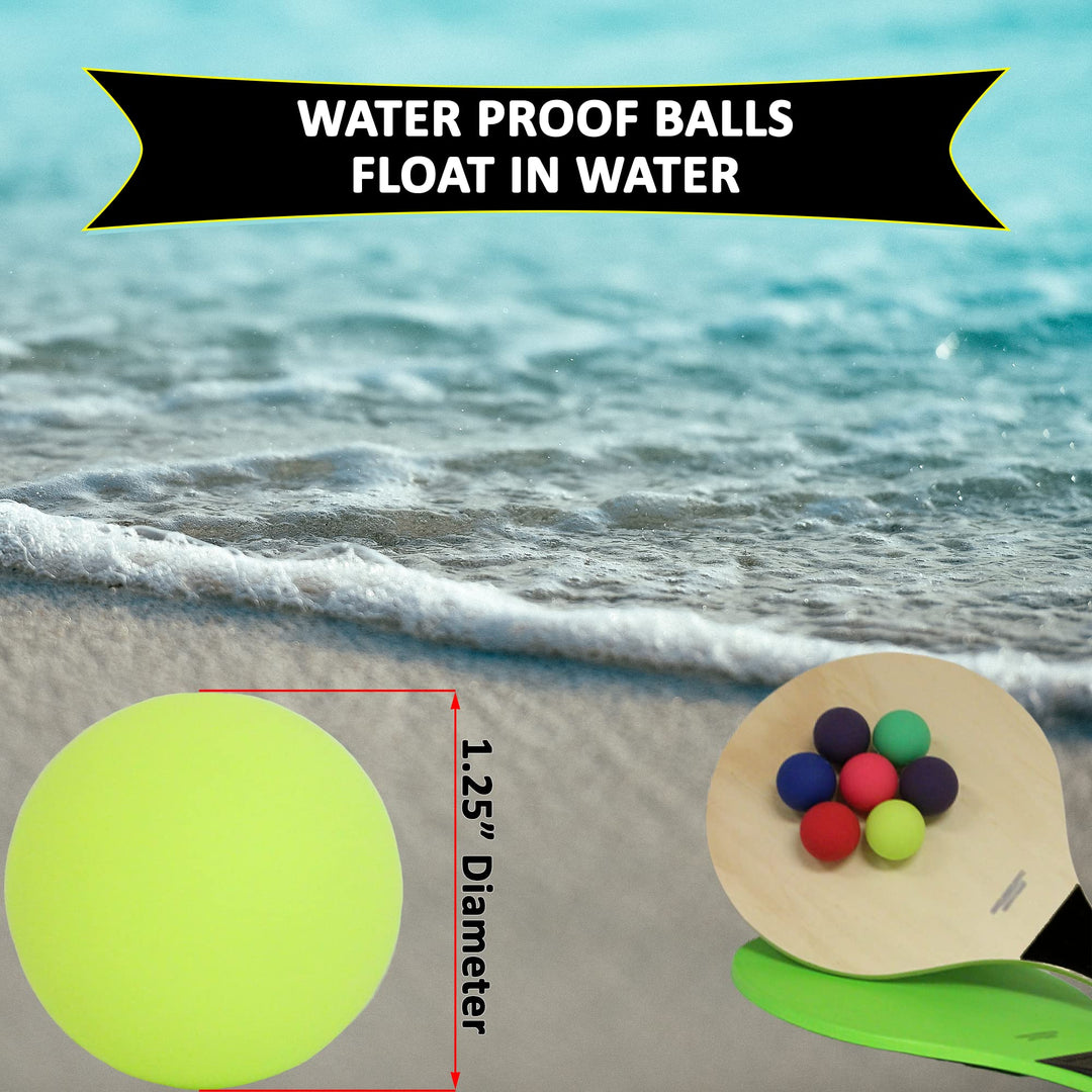 W4W Beach Paddle Ball Racket Set, 2 Paddles, 4 Balls