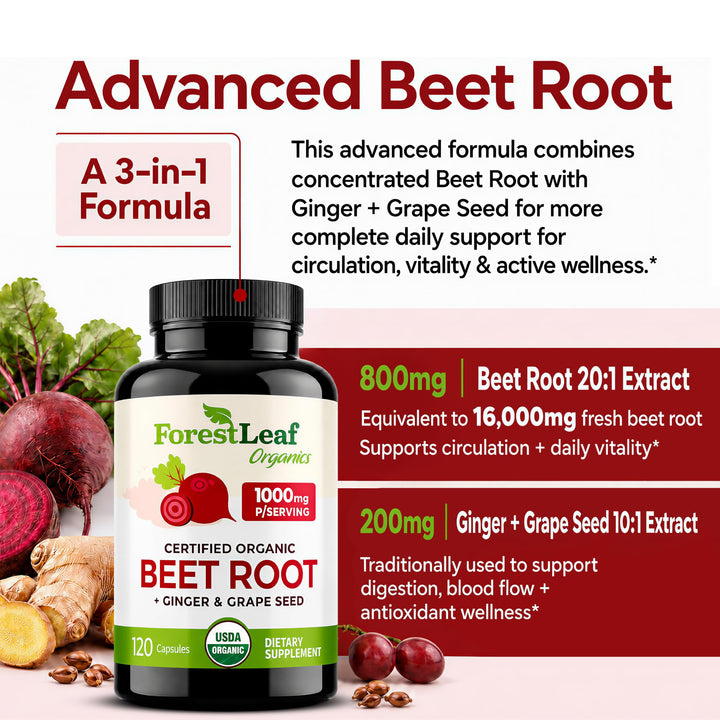ForestLeaf Beet Root Capsules, 1000 mg, 120 Count