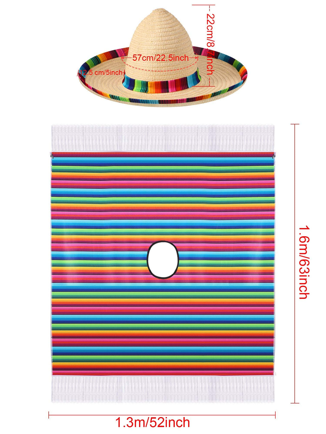 SATINIOR Mexican Costume Set, Sombrero and Serape