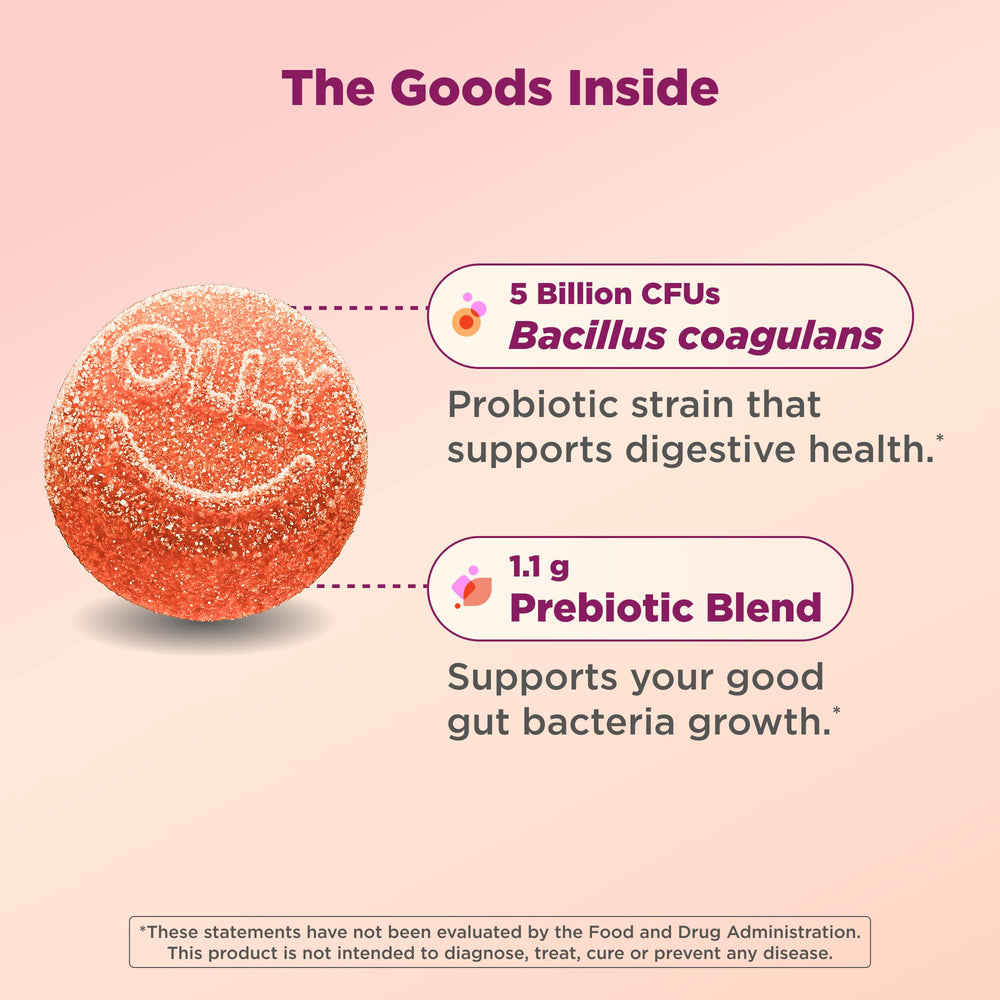 OLLY Probiotic + Prebiotic Gummy, Peachy Peach, 30 Count