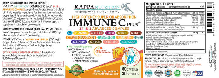 KAPPA NUTRITION Immune C Plus 14 in 1 Advanced Complex, 1,000 mg, 90 Count