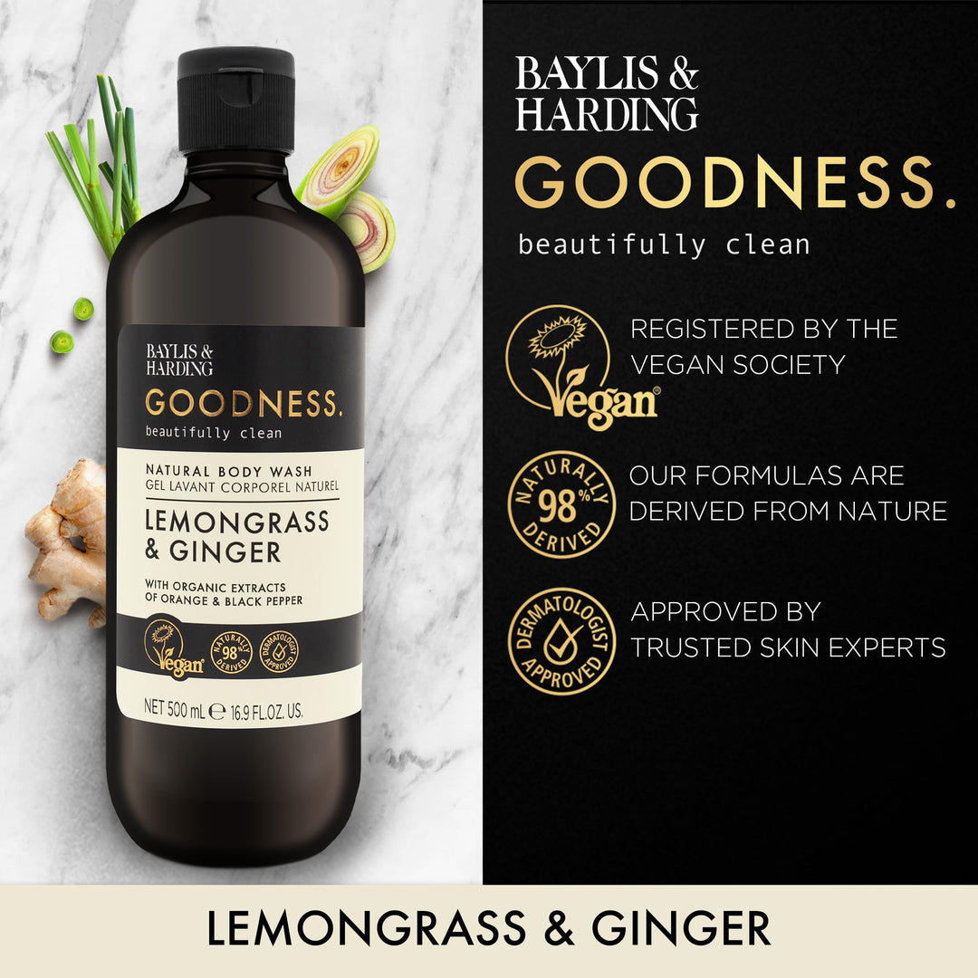 Baylis & Harding Goodness Body Wash, Lemongrass & Ginger, 500 ml