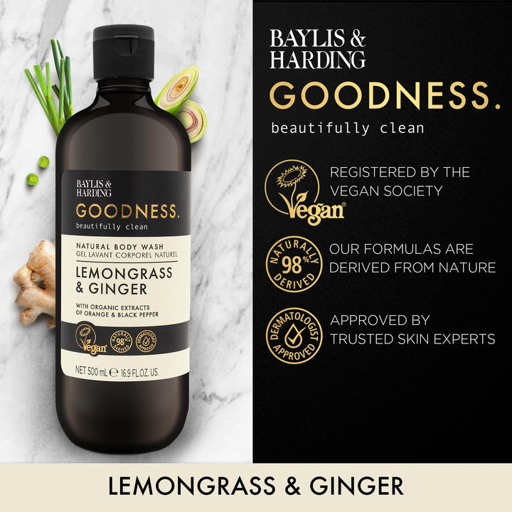 Baylis & Harding Goodness Body Wash, Lemongrass & Ginger, 500 ml