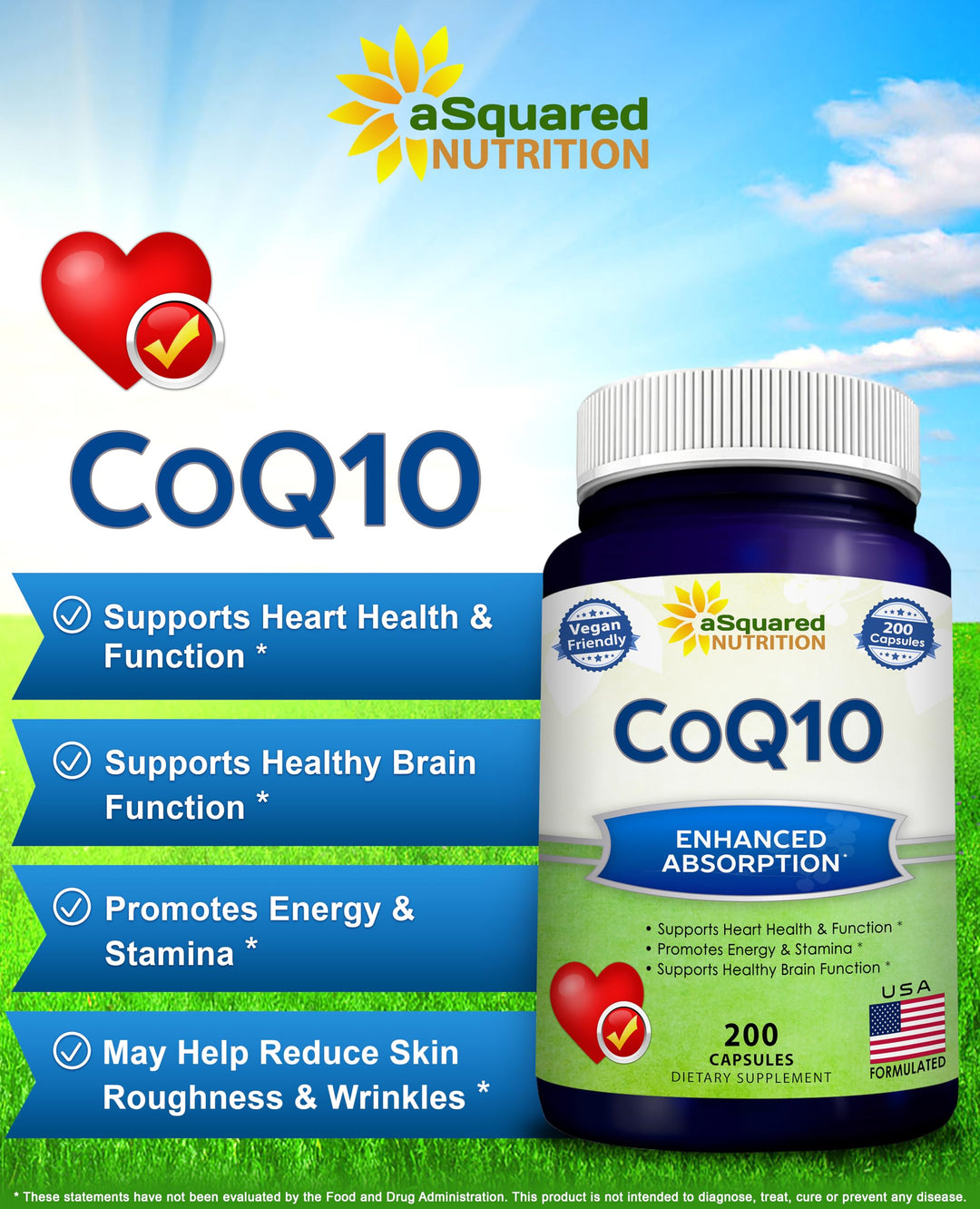 aSquared Nutrition CoQ10, 400 mg, 200 Count