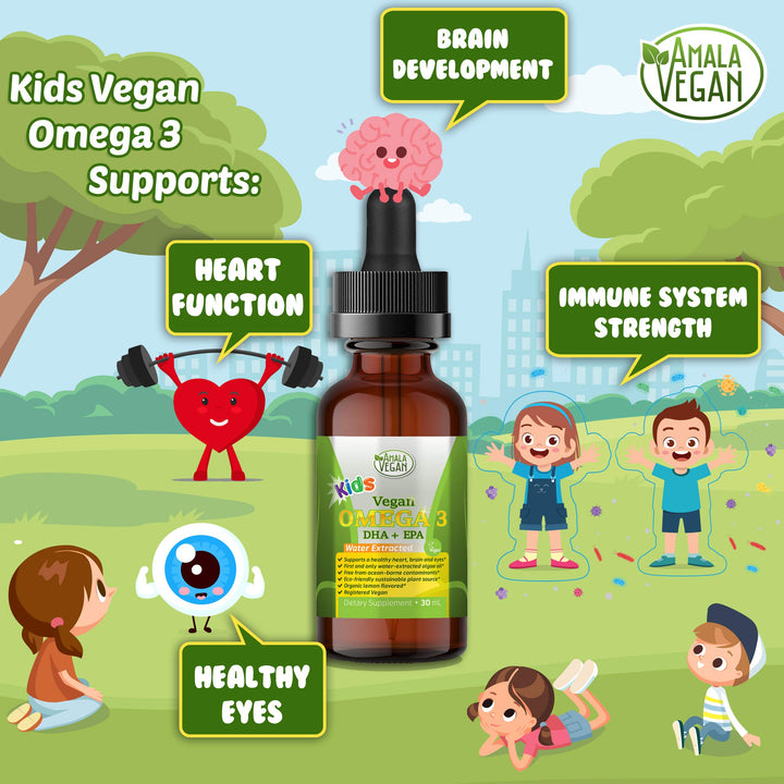 Amala Vegan Omega 3 Liquid Supplement, Lemon, 30 Count