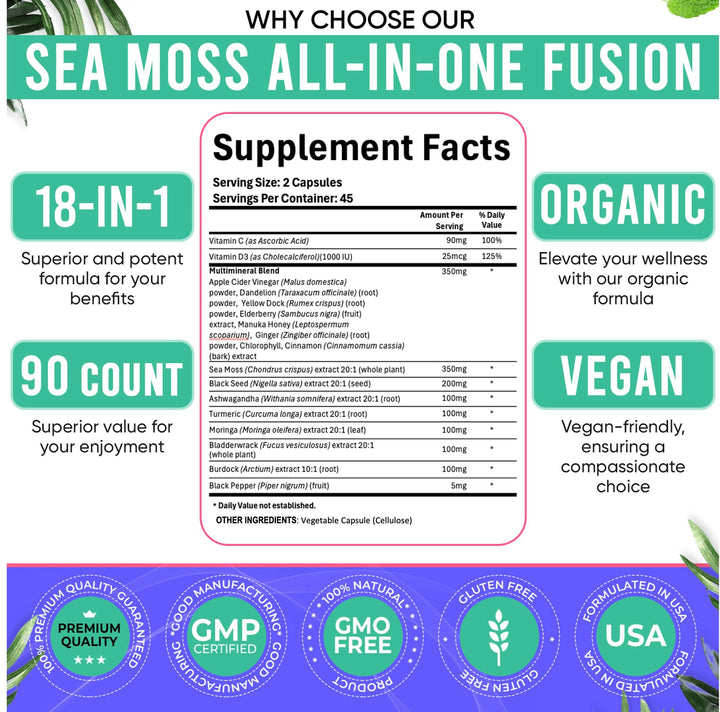 Adndale Sea Moss Capsules, 90 Count