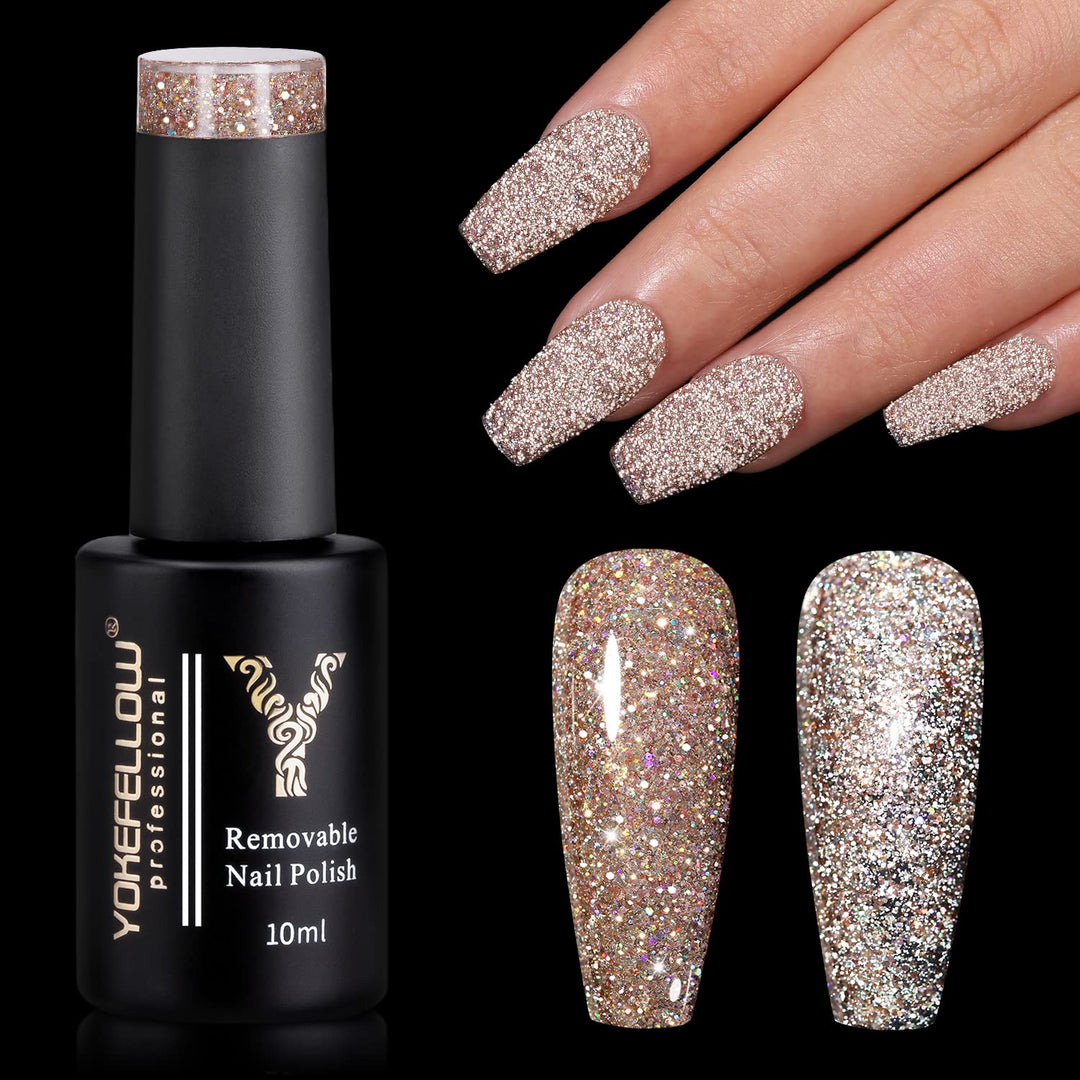 YOKE FELLOW Reflective Glitter Gel Nail Polish, Gold, 10 ml