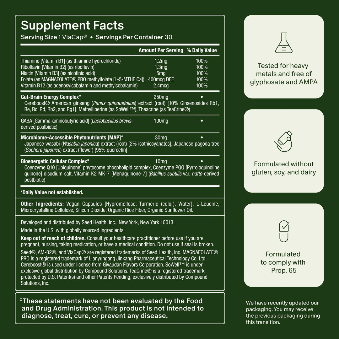 Seed Energy + Focus Daily Nootropic Supplement, 30 Count