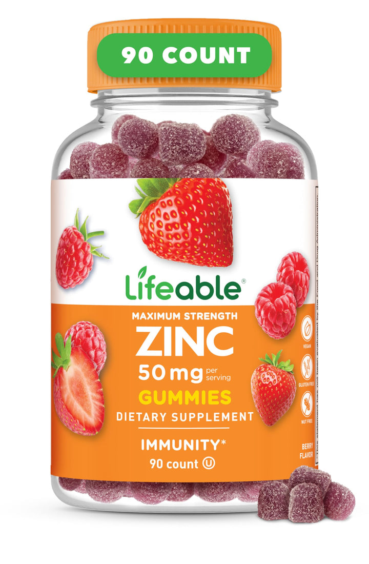 Lifeable Zinc Gummies, Maximum Strength 50 mg, 90 Count