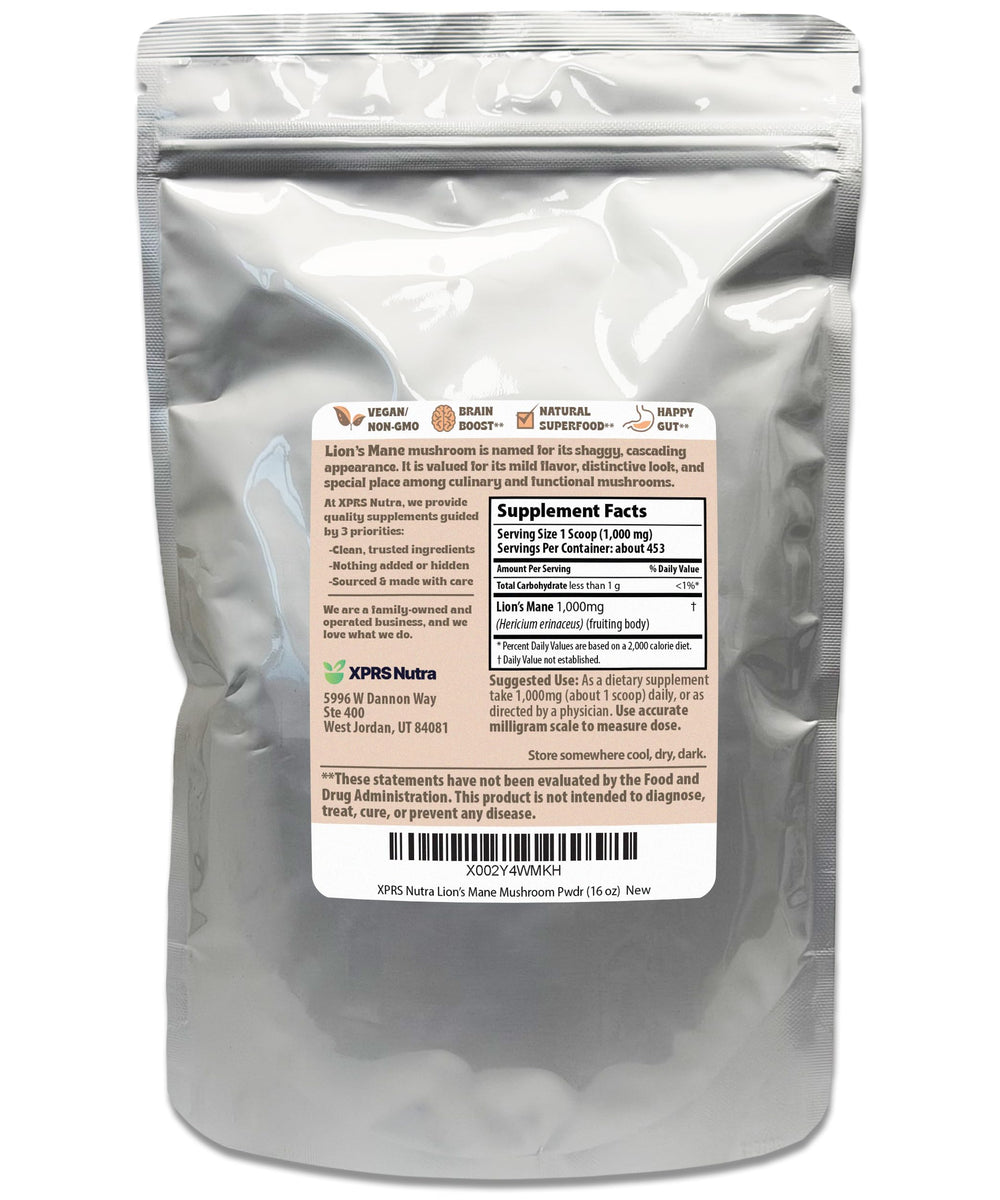 XPRS Nutra Organic Lion's Mane Mushroom Powder, 16 oz