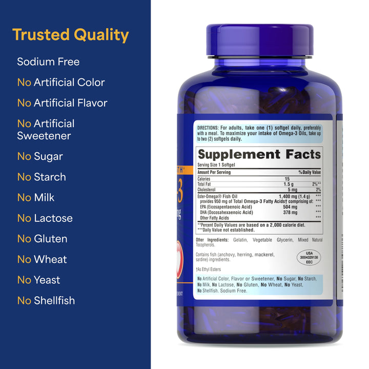 Puritans Pride Triple Strength Omega-3 Fish Oil, 1360 mg, 240 Count