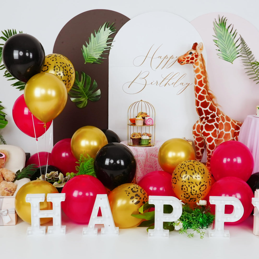 Vibzox Cheetah Balloons, Red Black Gold, 12 Inch