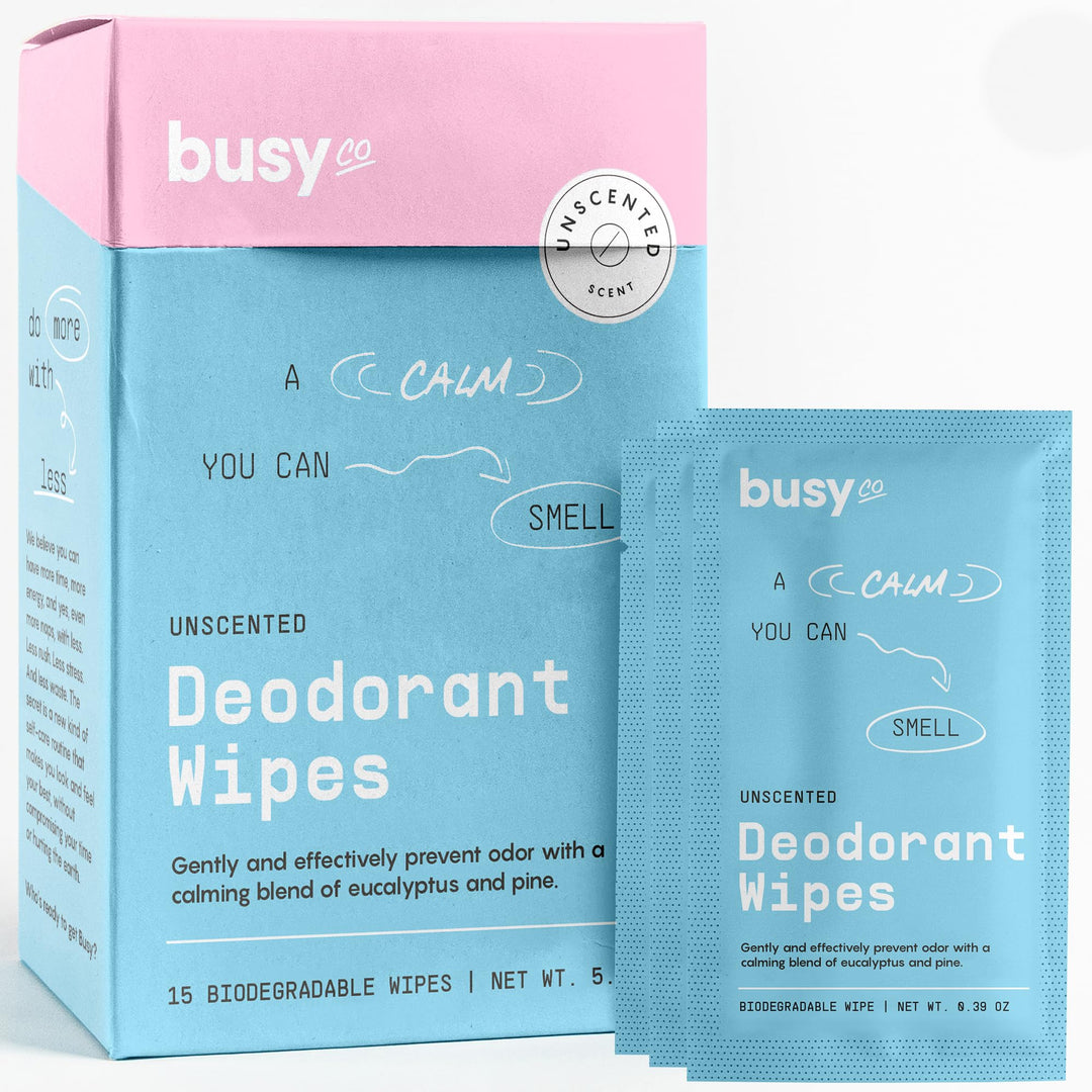 BUSYCO Calm Deodorant Wipes, Eucalyptus & Pine, 15 Count
