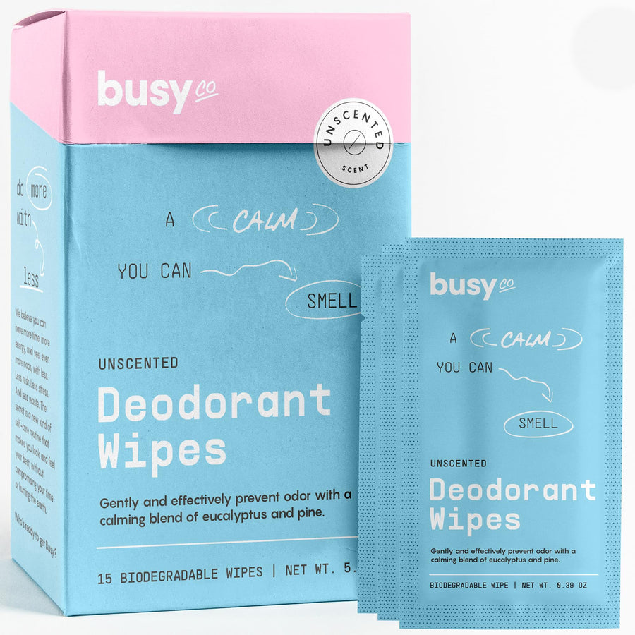 BUSYCO Calm Deodorant Wipes, Eucalyptus & Pine, 15 Count