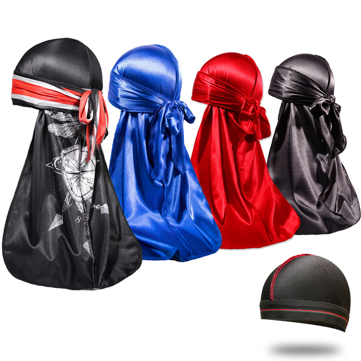 ForceWave Silky Durags for Men, Wing Blue Black Red, M