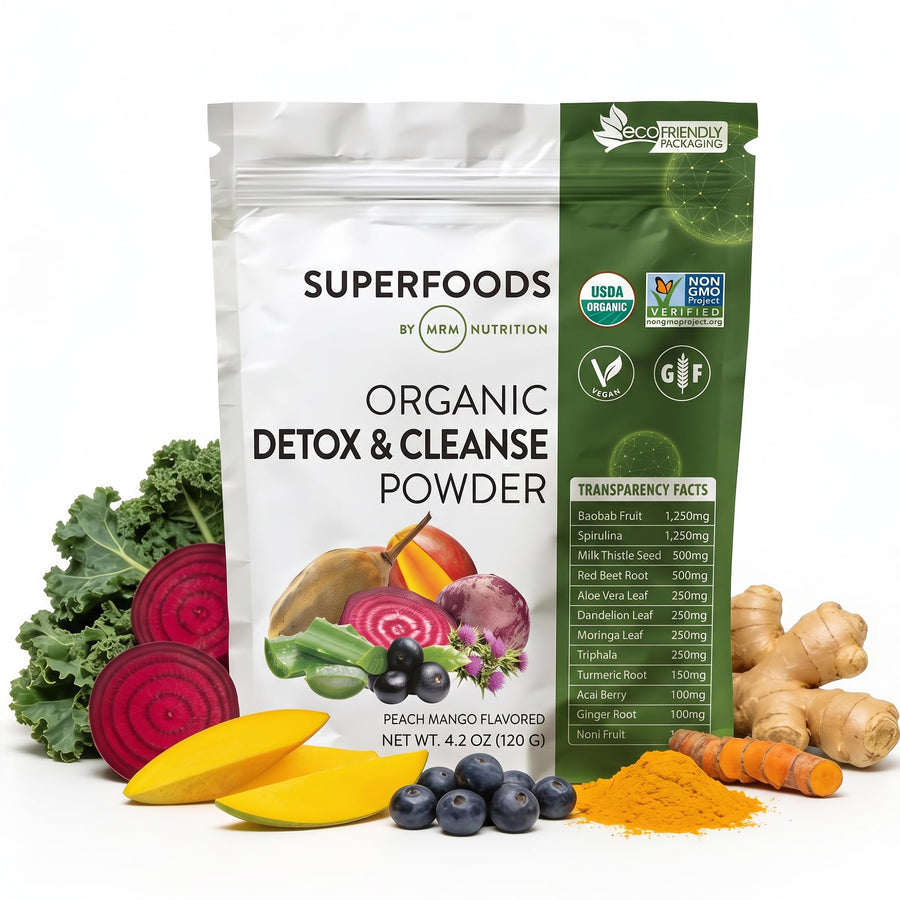 MRM Organic Detox and Cleanse Powder, Peach Mango, 15 Servings