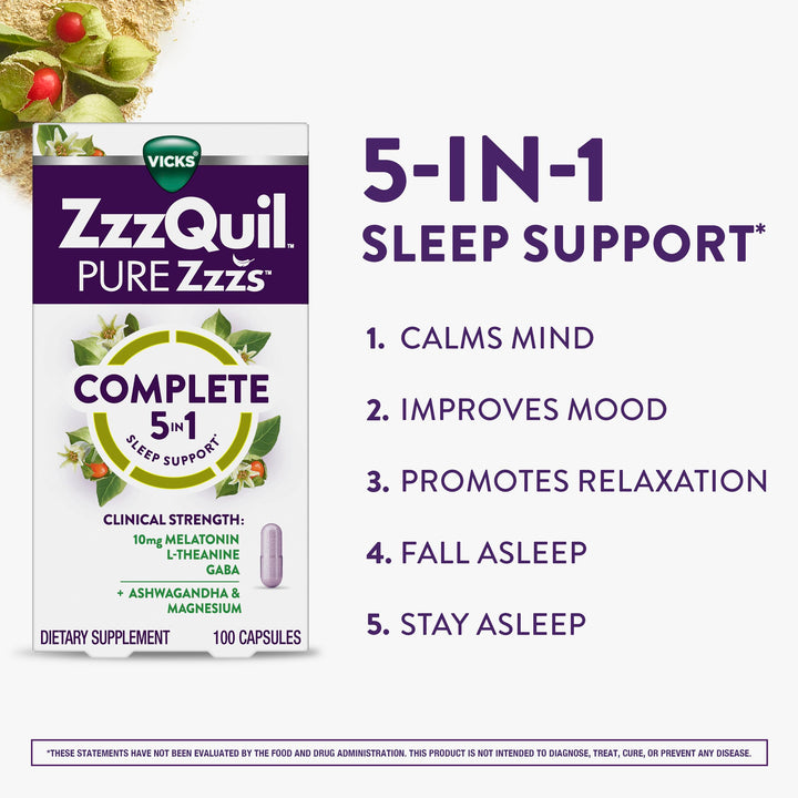 ZzzQuil Pure Zzzs Complete Sleep Melatonin 10 mg, 100 Count