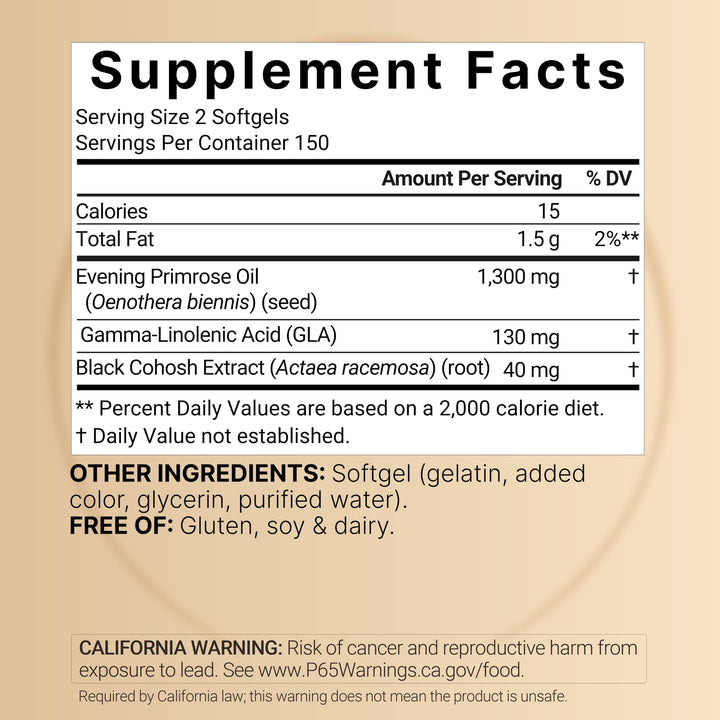 NatureBell Evening Primrose Oil with Black Cohosh, 1300 mg, 300 Count