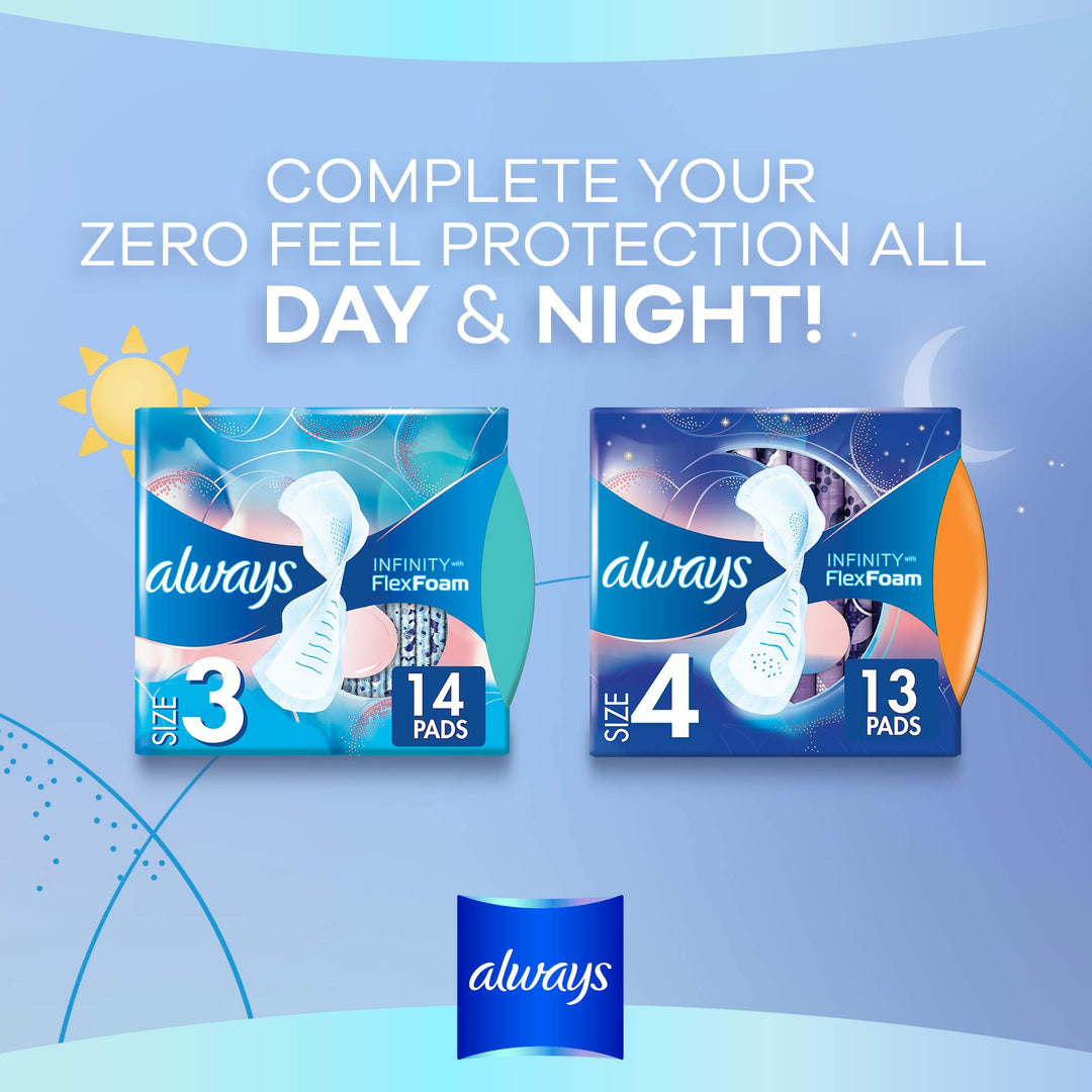 Always Zero Feel Day Sanitary Pads With Wings, Size 3, 14 Count