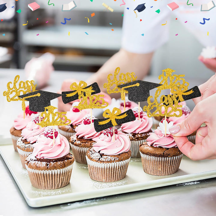 SANNIX Graduation Cupcake Toppers, Gold, 96 Count