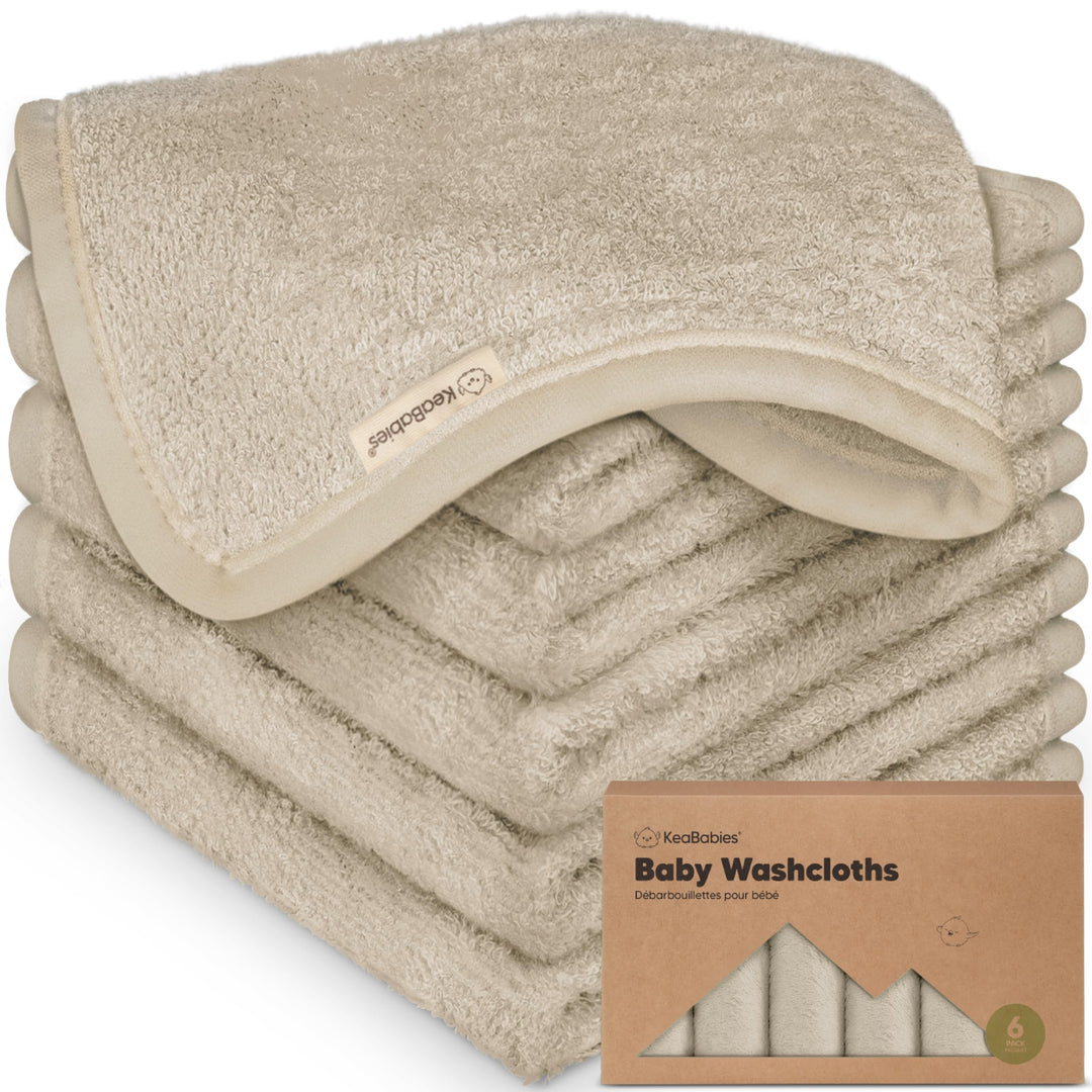 KeaBabies Baby Washcloths, Earth Brown, 6 Count