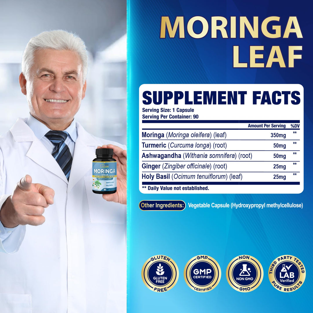 Organic Cadane Moringa Extract Capsules, 6450 mg, 3 Months Supply